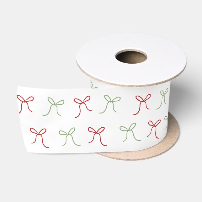 Ruban En Satin Main fanée blanc vaches rouge et vert Noël (Bobine)