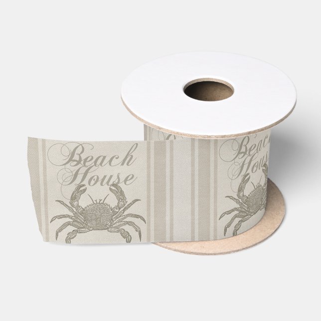 Ruban En Satin Maison de plage crabe rivage côtier vintage (Bobine)