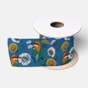 Ruban En Satin Mangeurs d'abeilles sur bleu