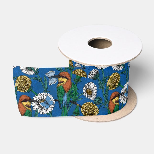 Ruban En Satin Mangeurs d'abeilles sur bleu (Bobine)