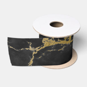 Ruban En Satin Marbre noir et or