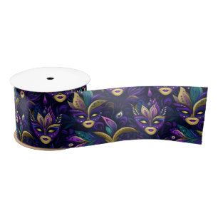 Ruban En Satin Mardi Gras avec masques jaune or
