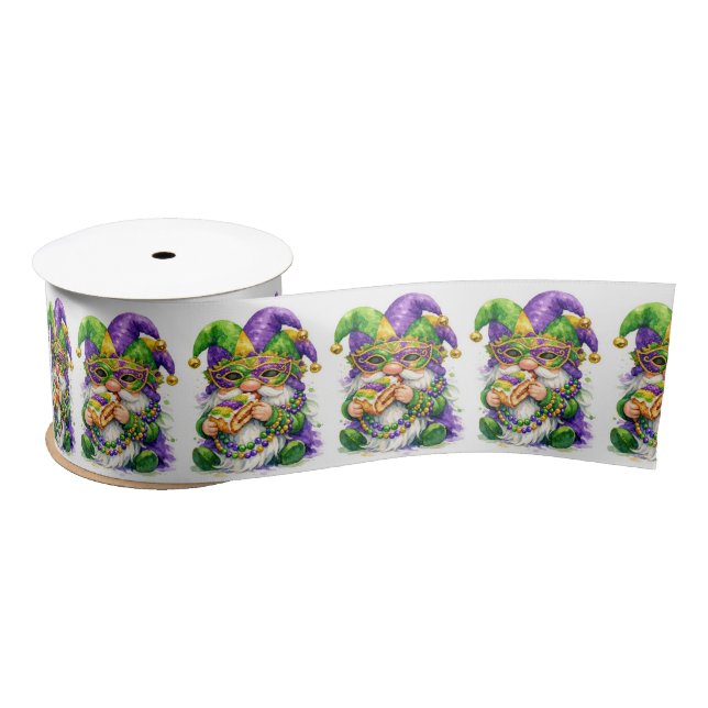 Ruban En Satin Mardi Gras Gnome Eating King Cake (Bobine)