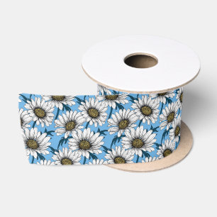 Ruban En Satin Marguerites sur bleu