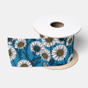 Ruban En Satin Marguerites sur ruban bleu satin