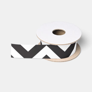 Ruban En Satin Mariage Anniversaire Chevron Épais Noir & Blanc