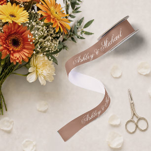 Ruban En Satin Mariage Brun Élégante Calligraphie Simple Écriture