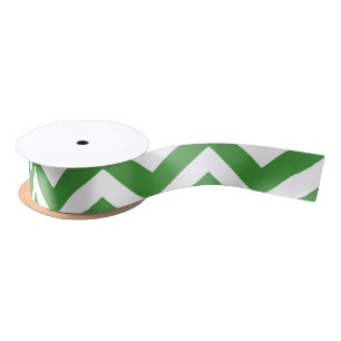 Ruban En Satin Mariage Chevron vert foncé et blanc Anniversaire