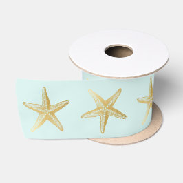 Ruban En Satin Mariage de coquillage Aqua Blue Gold Starfish