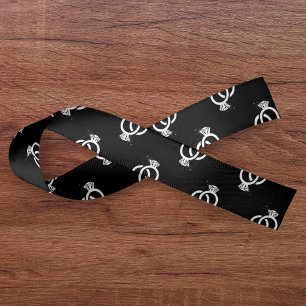 Ruban En Satin Mariage de Motif d'anneau diamant noir et blanc