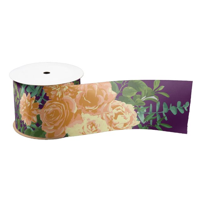Ruban En Satin Mariage de pêche violet Roses floraux (Bobine)