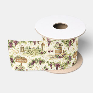 Ruban En Satin Mariage Domaine Viticole Motif Aquarelle