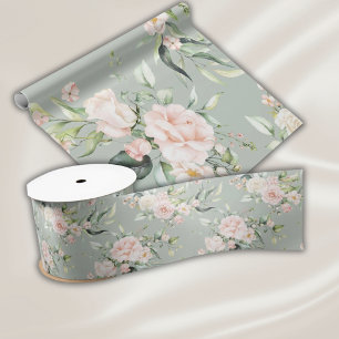 Ruban En Satin Mariage élégant rose blush eucalyptus vert sauge