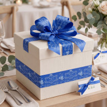 Mariage Floral Blanc Bleu Royal Monogramme