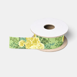 Ruban En Satin Mariage floral jaune clair et vert pâle