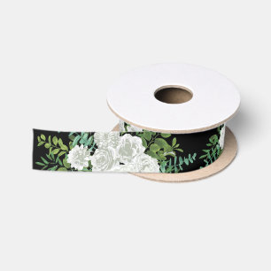 Ruban En Satin Mariage Floral Rose Black & White Peony