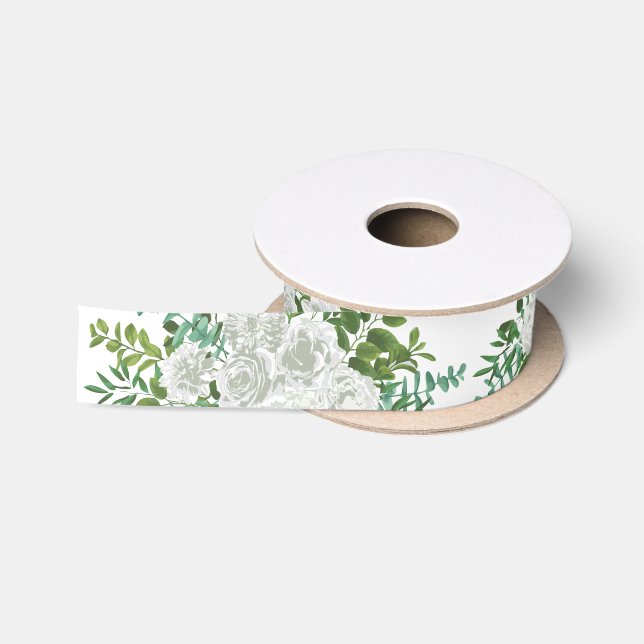 Ruban En Satin Mariage floral rose noire et blanche (Bobine)