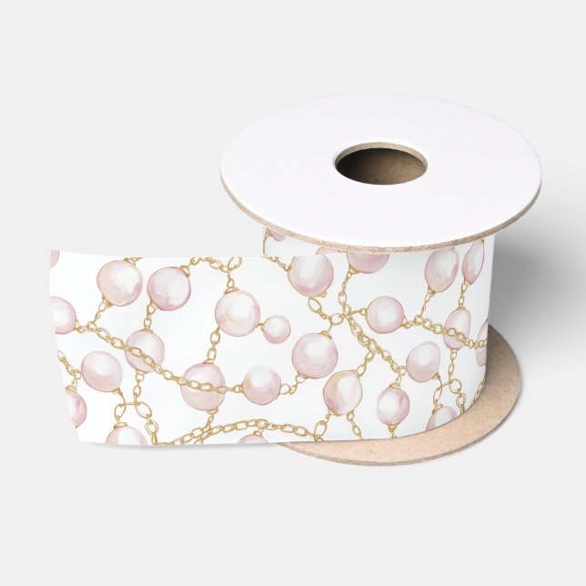 Ruban En Satin Mariage Gold Rose Glam Perles Fête Prénuptiale (Bobine)