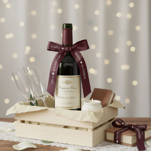 Ruban En Satin Mariage initiales Couple nom Bourgogne & Blanc
