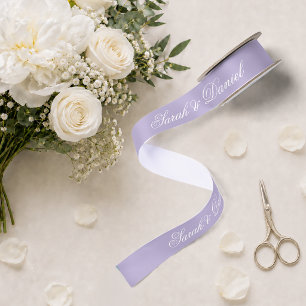 Ruban En Satin Mariage Lavande Élégant Calligraphie Blanche Viole
