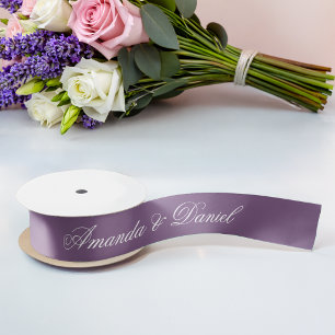 Ruban En Satin Mariage Moderne Violet Poussiéreux Écriture Simple