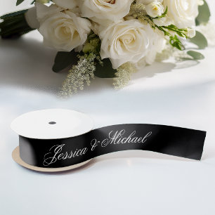Ruban En Satin Mariage Noir Simple Calligraphie Écriture Élégante
