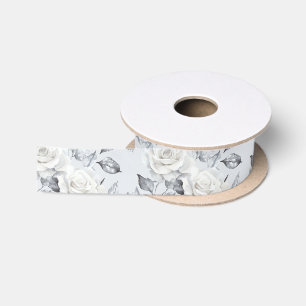 Ruban En Satin Mariage Romantique Fleurs Roses Blanches Grises