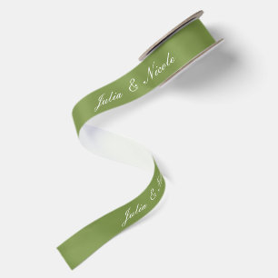 Ruban En Satin Mariage vert ivoire classique Nom personnalisé