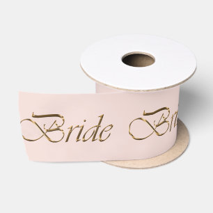 Ruban En Satin Mariée rose poudré motif or élégant