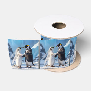 Ruban En Satin Mariés manchots dansant sur la glace