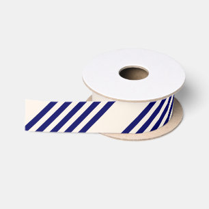 Ruban En Satin Marine bleu et beige cinq bandes motif