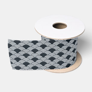 Ruban En Satin Marine bleu et blanc Seigaiha vagues motif