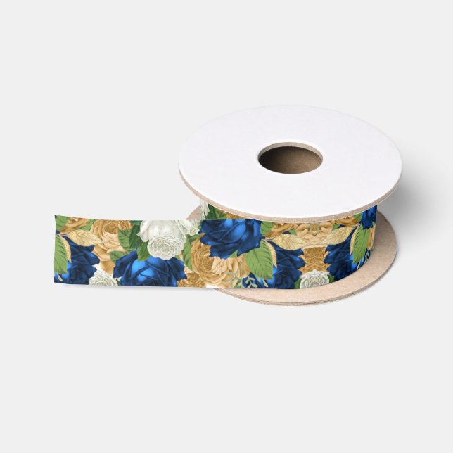Ruban En Satin Marine Blue Roses Boho Handfasting (Bobine)