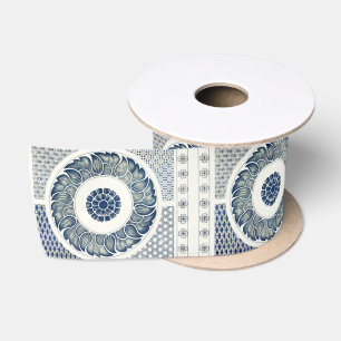 Ruban En Satin Médaillon Chinois : Chinoiserie Bleu Indigo