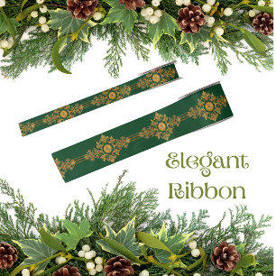 Ruban En Satin Médaillon doré vert forêt Classique