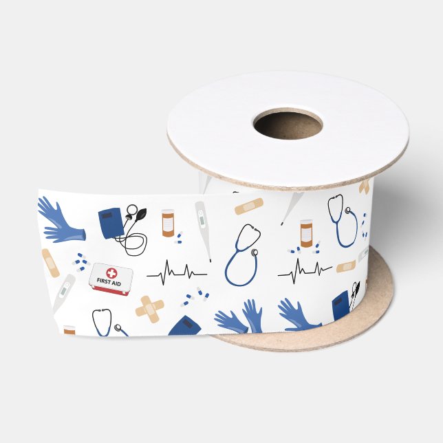 Ruban En Satin Médecin Médicale moderne Motif infirmière (Bobine)