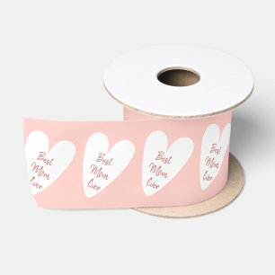 Ruban En Satin Meilleure maman jamais rose Motif de coeur blanc