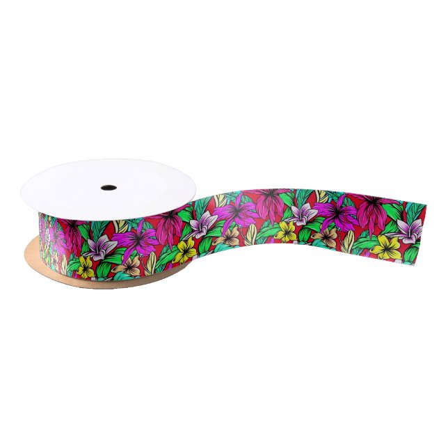 Ruban En Satin Mélange de fleurs tropicales Thunder_Cove (Bobine)