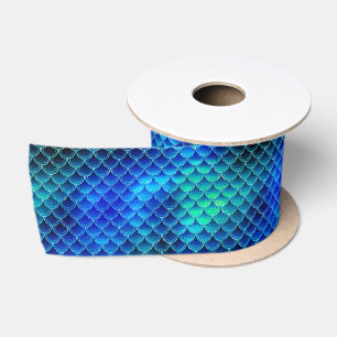 Ruban En Satin Mermaid Scales Motif Blue ID600