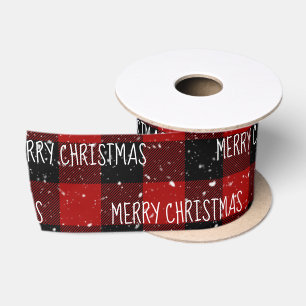 Ruban En Satin MERRY CHRISTMAS Texte Sur Buffalo Plaid