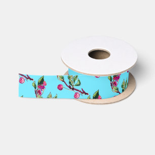 Ruban En Satin Merveille de cerise sur fond turquoise