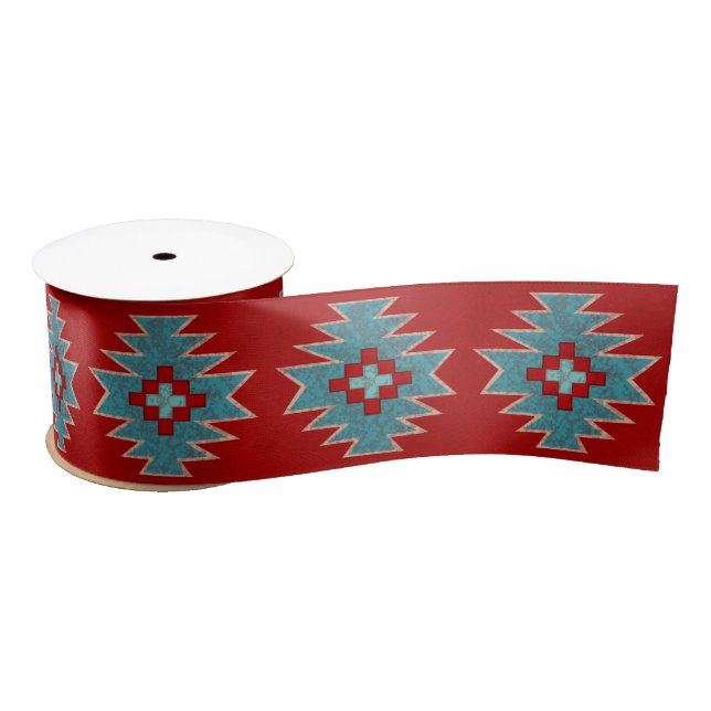 Ruban En Satin Mesas sud-ouest Rouge & Turquoise 3" (Bobine)