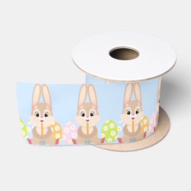 Ruban En Satin Mignonne lapin avec oeufs de Pâques Bleu (Bobine)