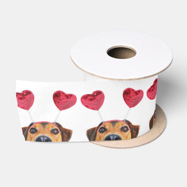 Ruban En Satin Mignonne Valentine's Day Chien Funny Heart Headban (Bobine)