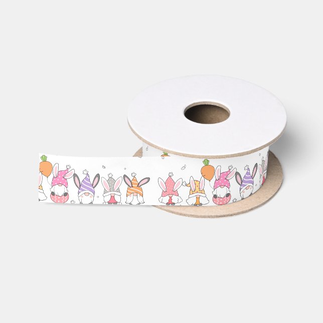 Ruban En Satin Mignons lapins de Pâques Gnomes Fleurs de printemp (Bobine)
