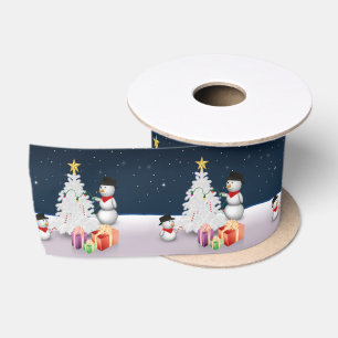 Ruban En Satin Mignons neigeurs avec sapin de Noël