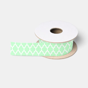 Ruban En Satin Mint Blanc Marocain Quatrefoil Motif #4