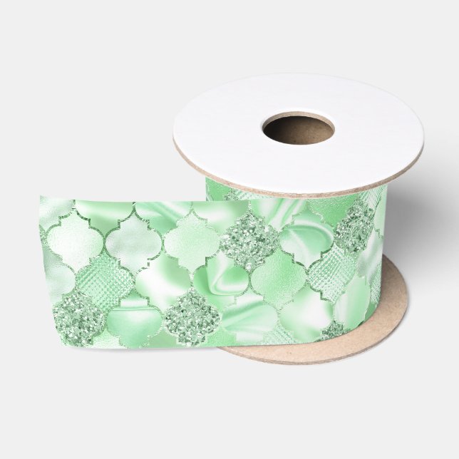 Ruban En Satin Mint Green Maroc Quatrefoil Motif (Bobine)