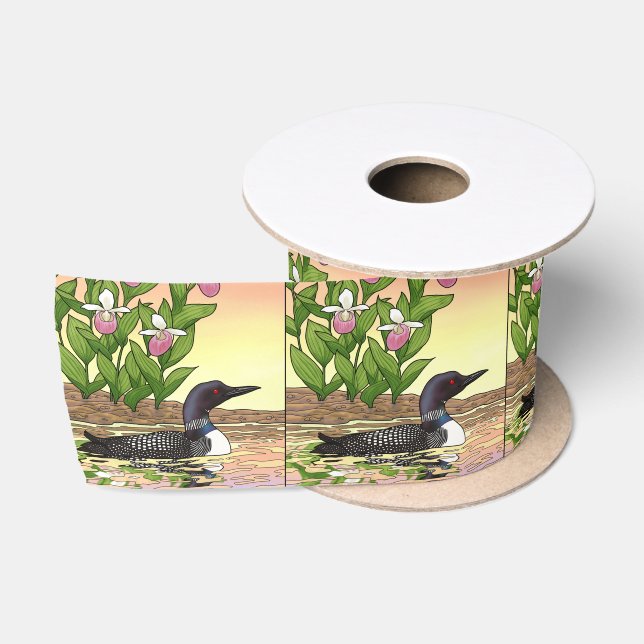 Ruban En Satin MN State Bird Flower Loon Lady Slipper (Bobine)