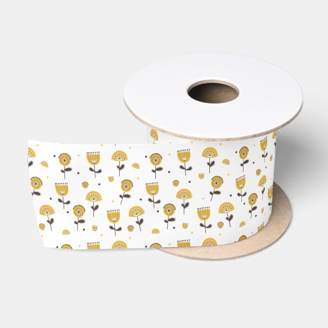 Ruban En Satin Modèle Floral Jaune Moderne Du Milieu Du Siècle (Bobine)